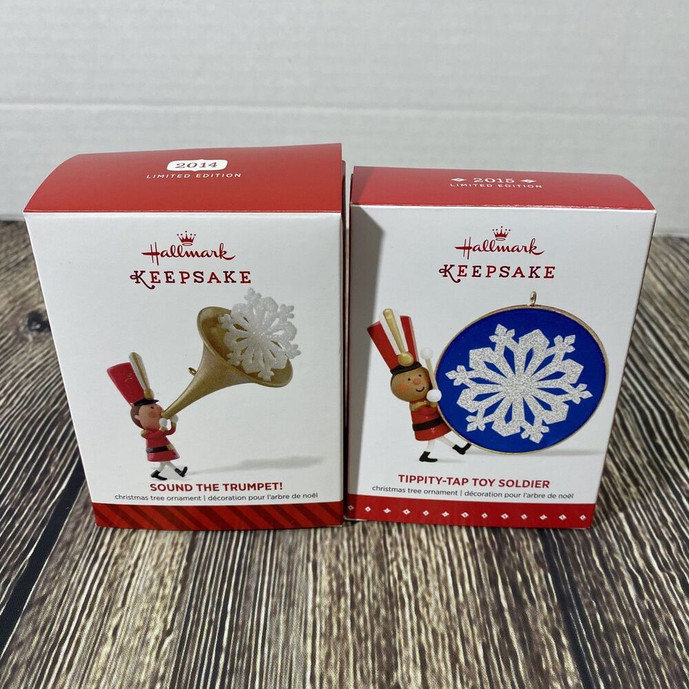 Lot of 2 Hallmark Sound the Trumpet! & Tippity-Tap Toy Soldier Holiday Ornaments